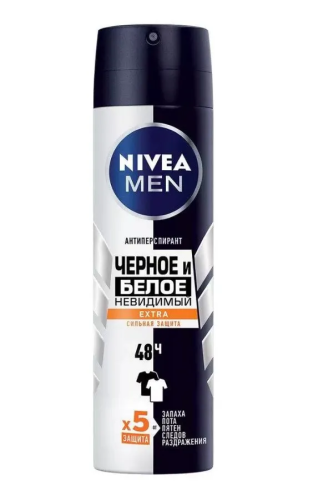 NIVEA MEN антиперспирант черное и белое невидимый extra 150мл спрей 85388